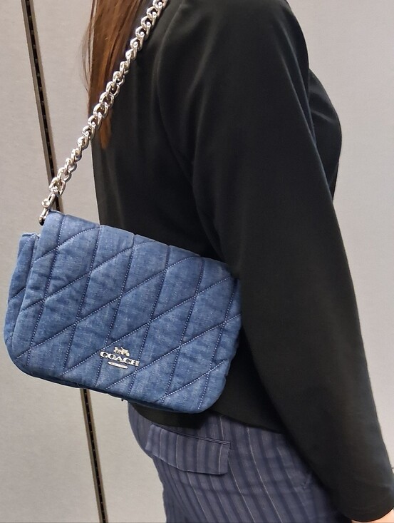 Coach Handbags - Coach Quilted Denim Shoulder Bag with Silver Chain